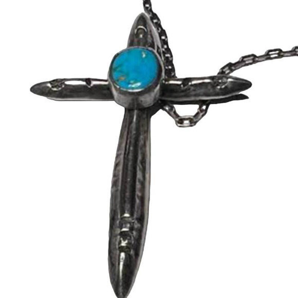 Statement Vintage Paolo Romeo Turquoise Cross Necklace! Made In Italy - Picture 1 of 8